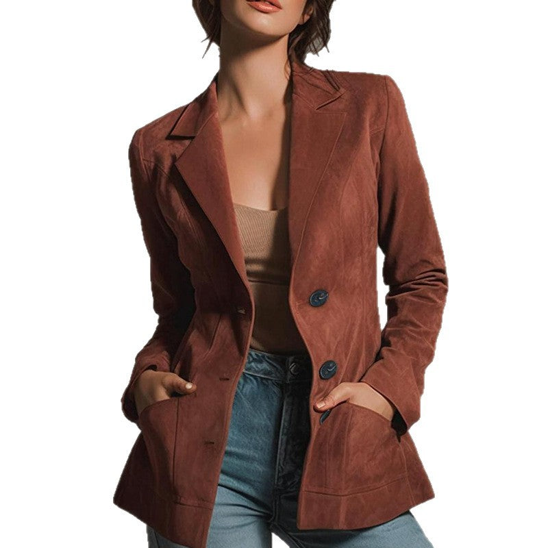 Women's Autumn Fashion Long Sleeve Deerskin Veet Blazers