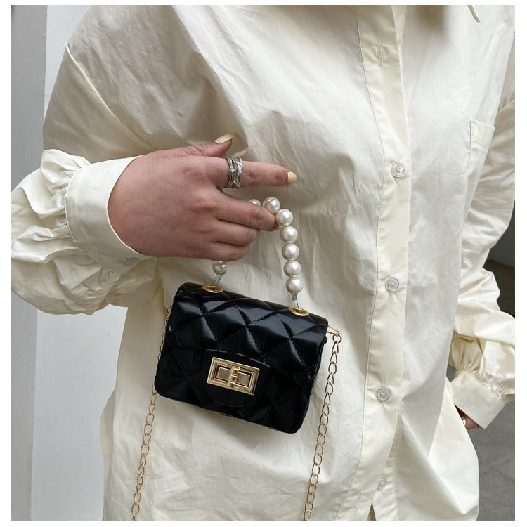 Macron Color Rhombus Pearl Chain Classic Style Crossbody Bags
