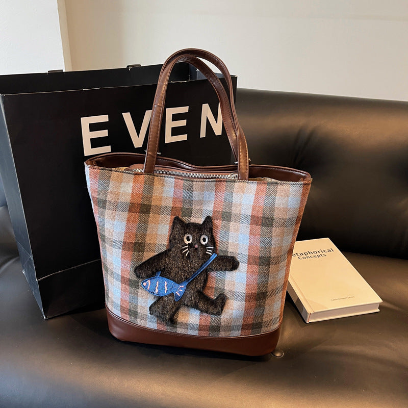 Women's Korean High-grade Woolen Plaid Fashion Shoulder Bags
