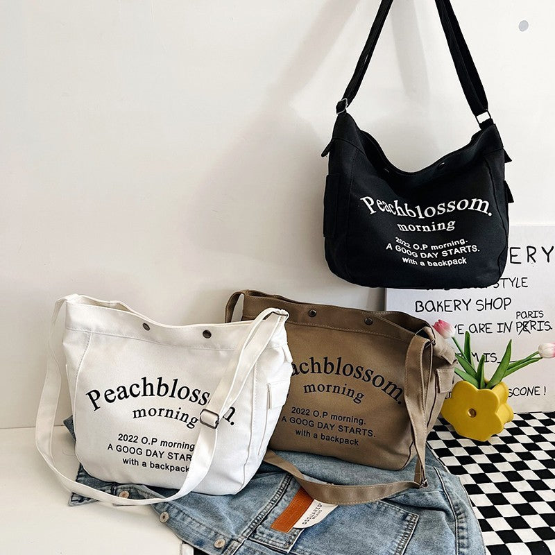 Trendy Simple Fashion Letters Canvas Female Bags