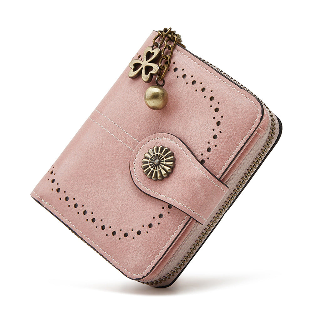 Women's Short Oily Leather Zipper Fashion Clutch Coin Purses