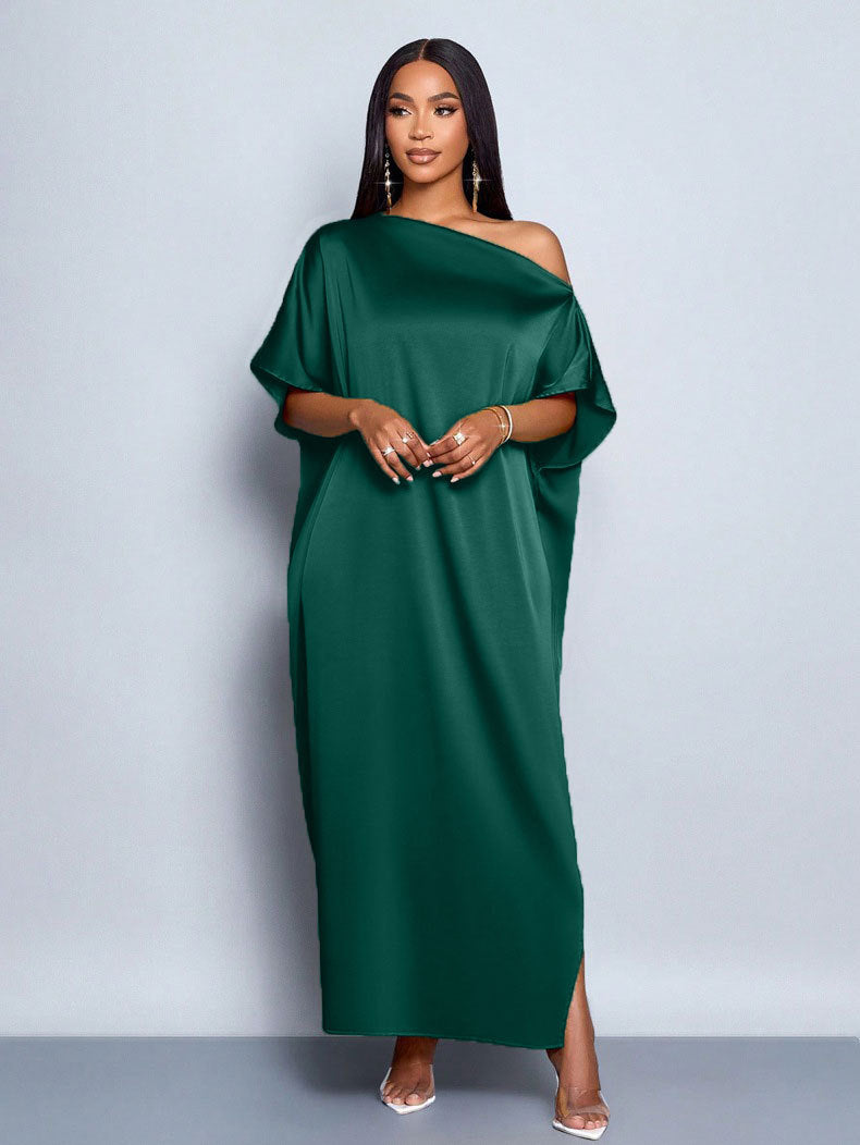 Women's Early Autumn Satin Dress Yellow Long Dresses