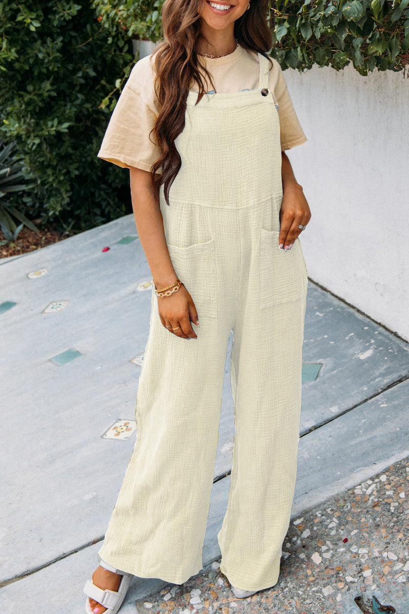 Women's Solid Color Pocket Square Collar Loose Women's Jumpsuit/clothing