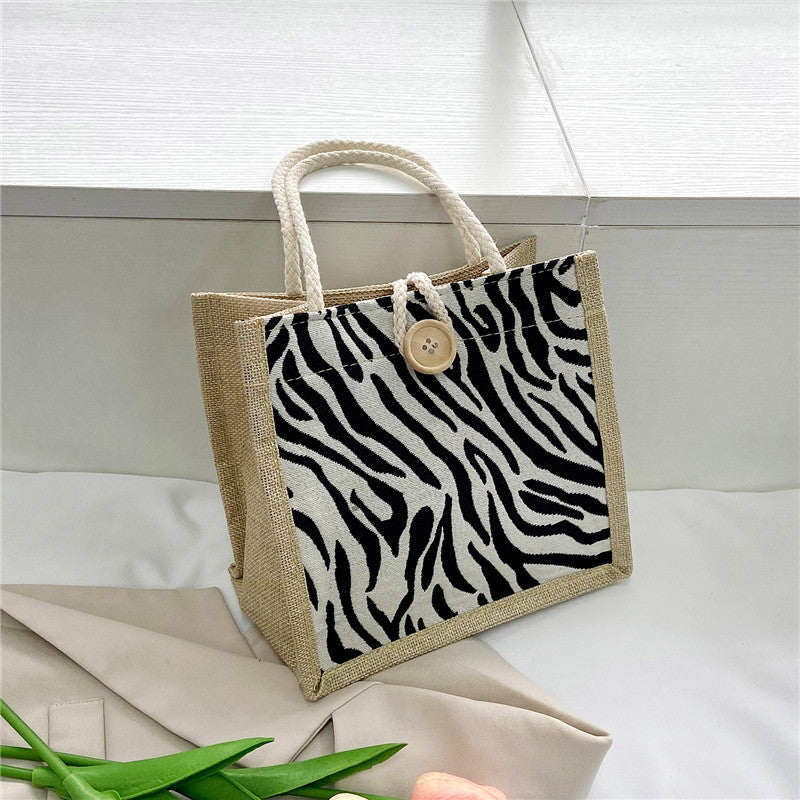 Women's Woven Autumn Striped Minimalist Lunch Linen Shoulder Bags