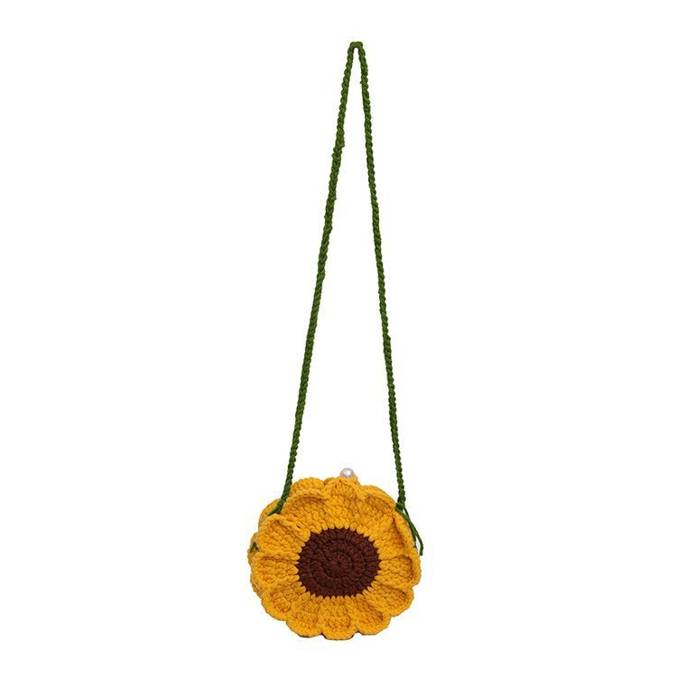 Women's Wool Crocheted Fresh Sweet Contrast Color Mobile Bags