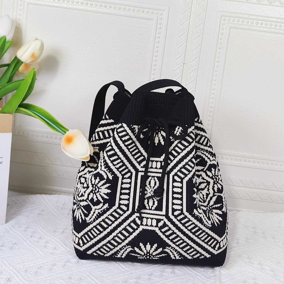 Women's Knitted Wool Version Hand Carrying Box Bags