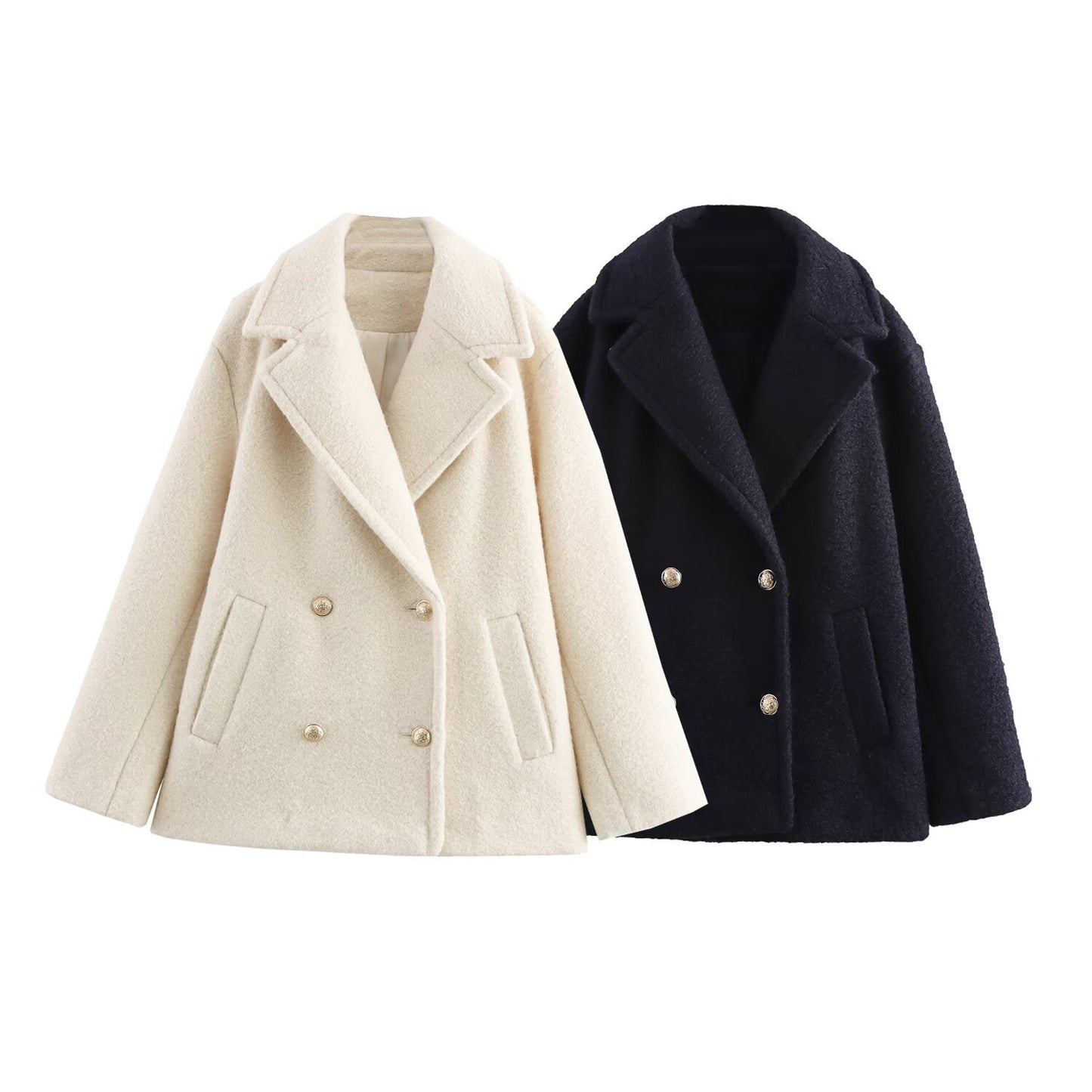 Women's Spring Fashion Polo Collar Bead Leather Coats