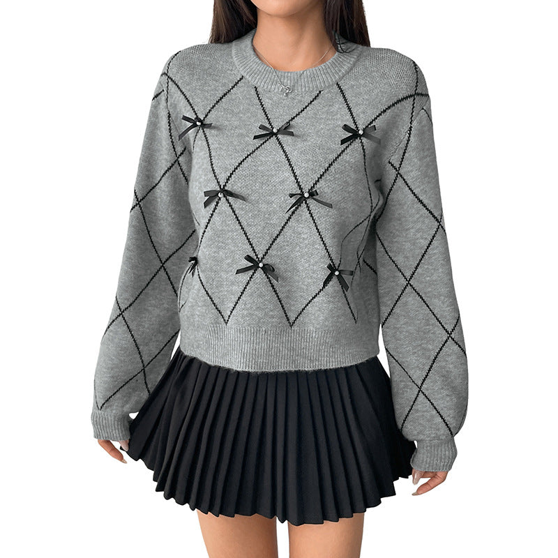 Women's Sweet Style Pullover Round Neck Bowknot Sweaters