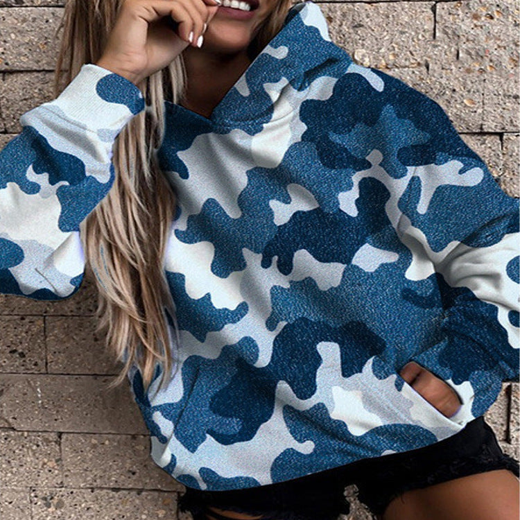 Women's Camouflage Printed Loose Long Sleeves Hooded Women's Sweater, Sweater