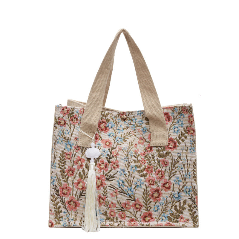 Capacity Floral Female Storage Western Style Shoulder Bags