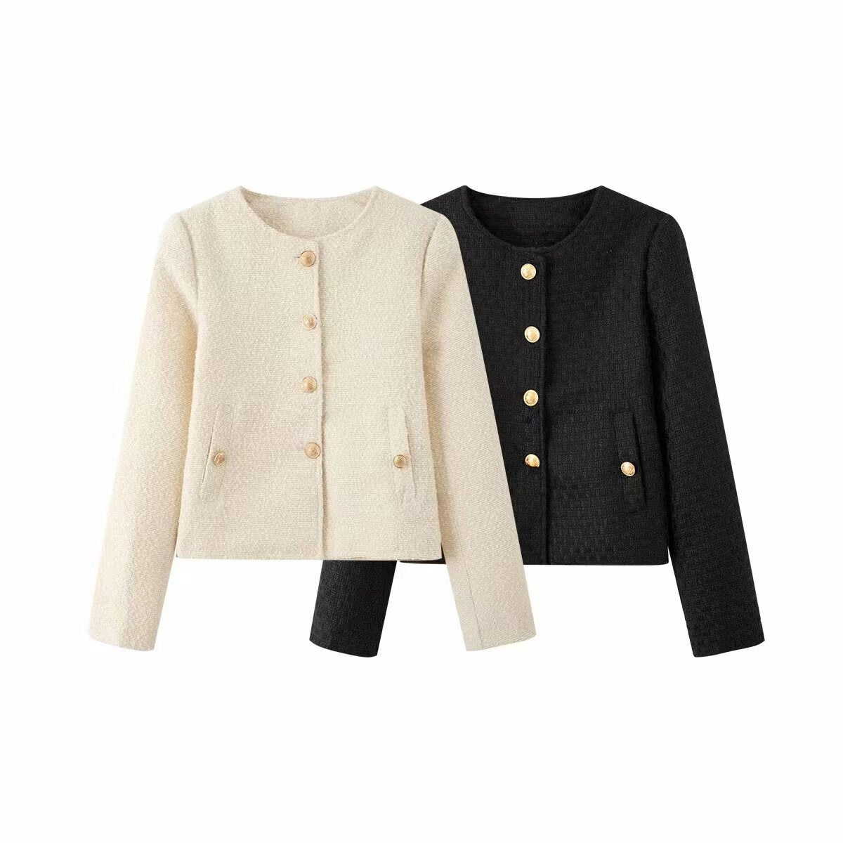 Women's Texture Autumn Versatile Round Neck Jackets