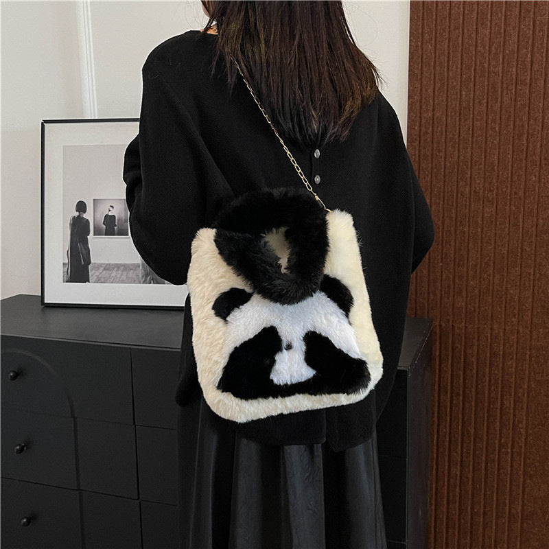 Panda Plush Cute Face Covering Large Crossbody Bags