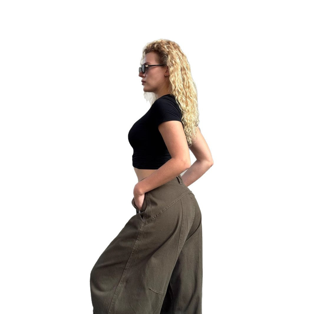 Women's & Men's Green American Retro Draping Mop Machete Loose Women's Jeans