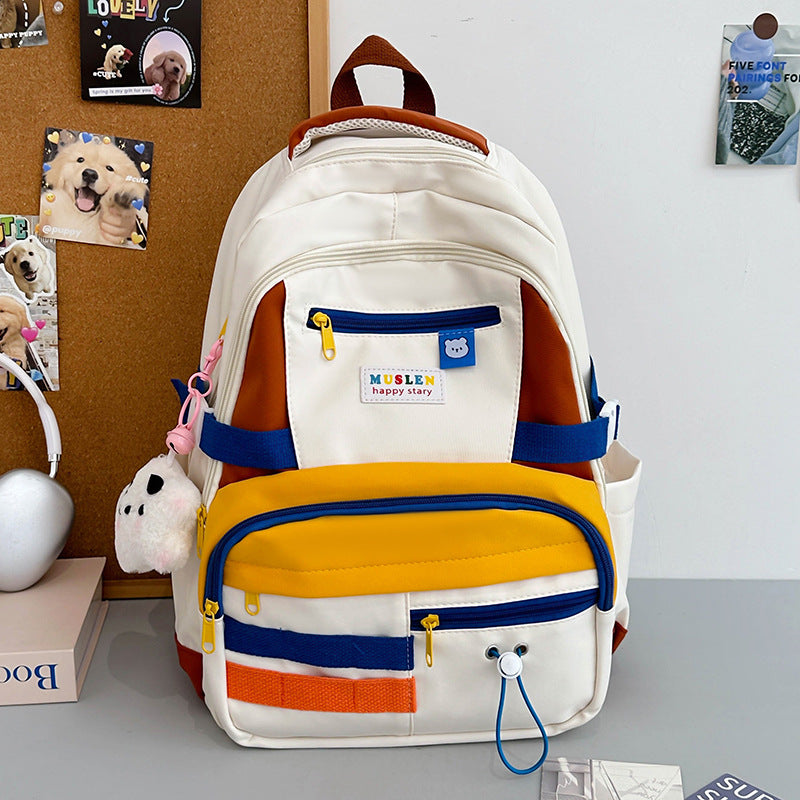 Women's Contrast Color Leisure For Primary Secondary Backpacks