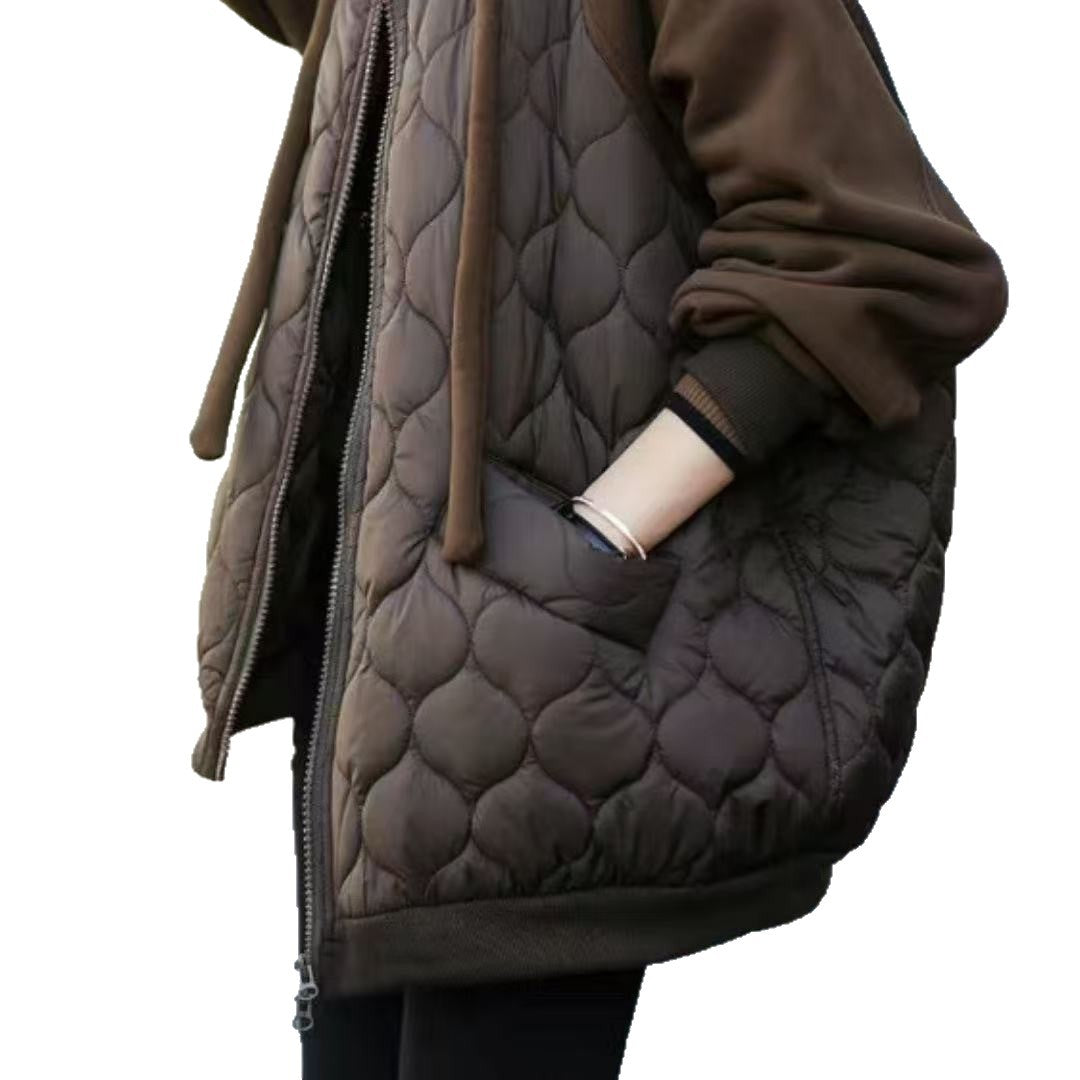Women's Large Rhombus Hooded Stitching Down Thick Coats