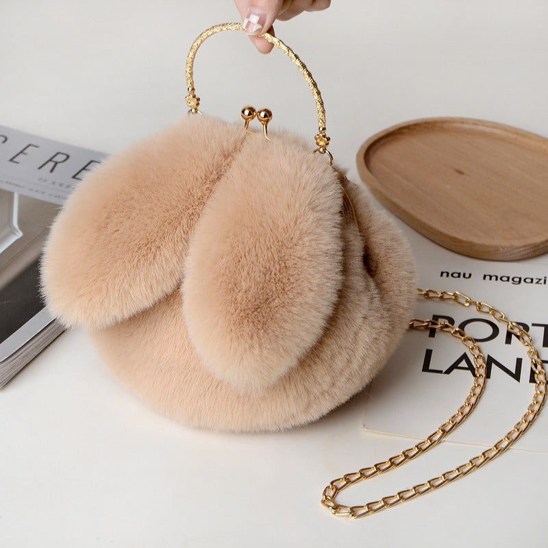 Women's Furry Portable Plush Rabbit Ears Stylish Shoulder Bags