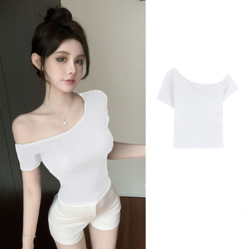 Simple Pure Style Elegant Sexy Hot Exposed Shoulder Women's T-shirt