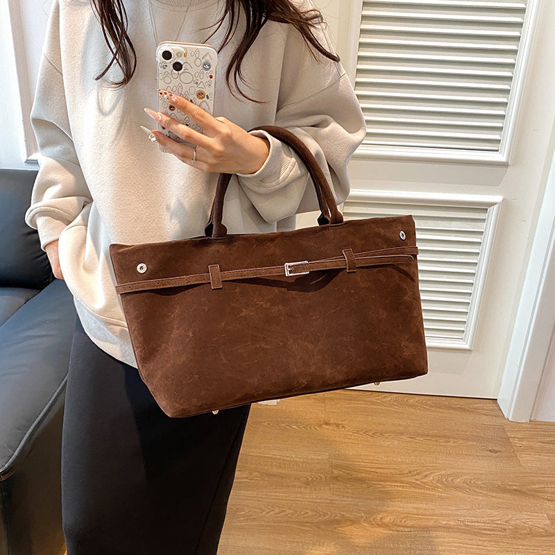 Women's Retro Frosted Leather Hand-held Fashionable Large Tote Bags