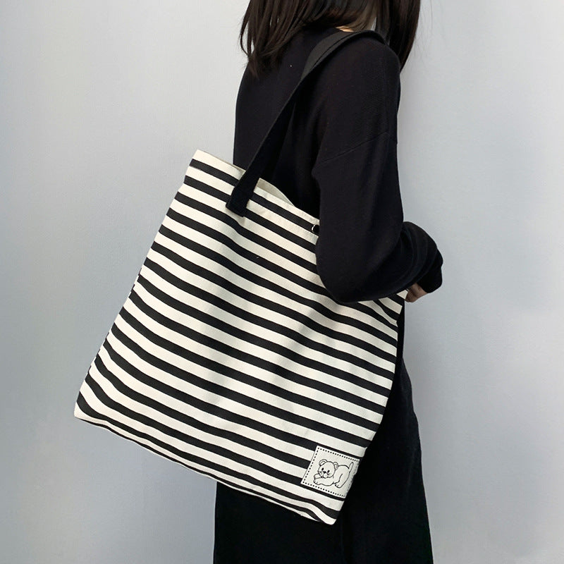 Women's Simple Striped Large Capacity Canvas Vacation Shoulder Bags