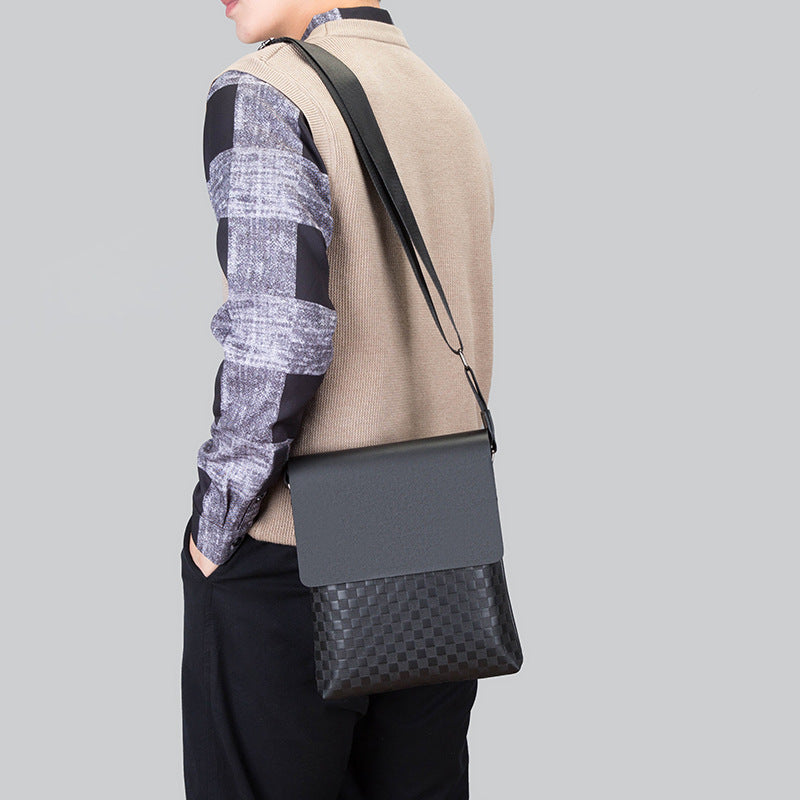 Men's Fashion Large Capacity Vertical Plaid Cover Men's Shoulder Bags