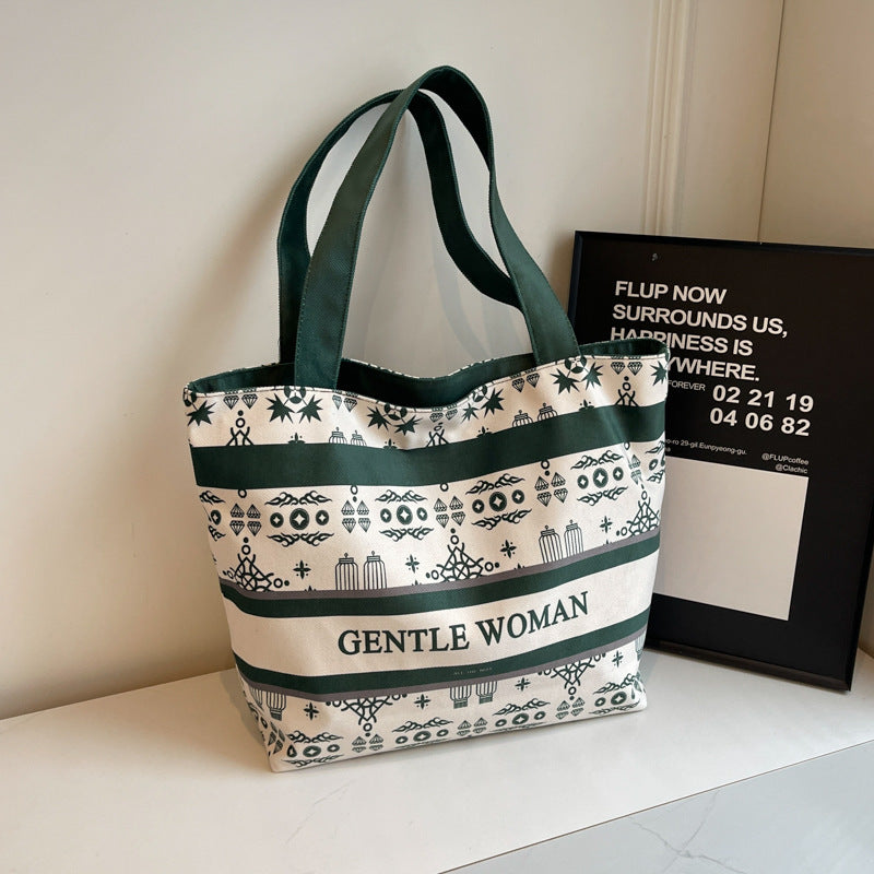 Women's Niche Letter Canvas Large Capacity Shoulder Bags