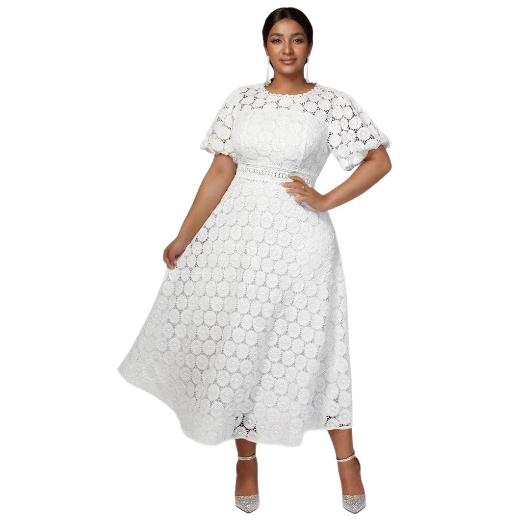 African Round Neck Lace Puff Sleeve Dress High Dresses