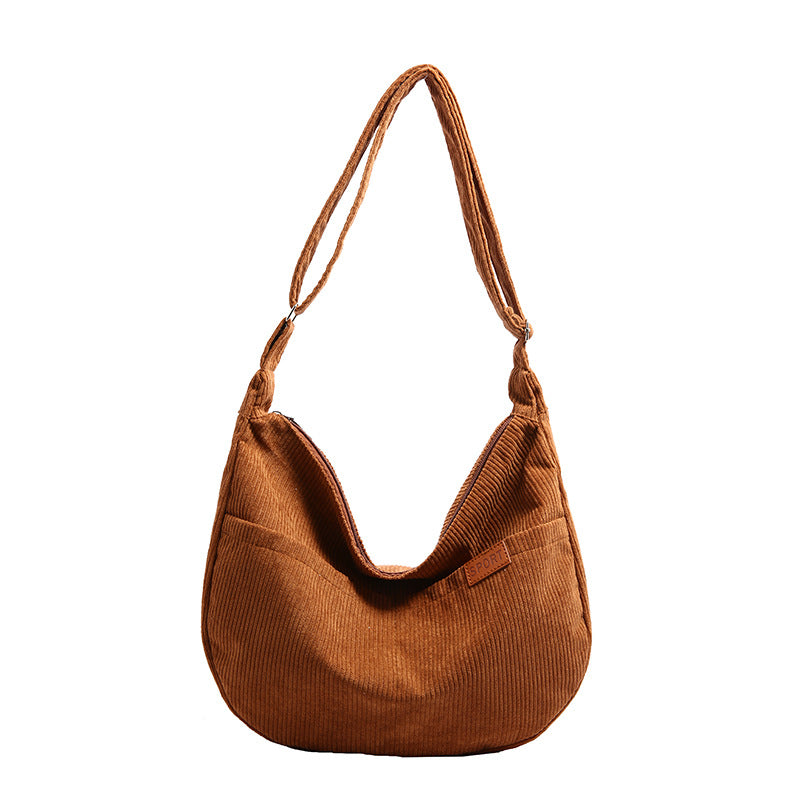 Women's Large Capacity Corduroy Fashionable Retro Dumpling Shoulder Bags