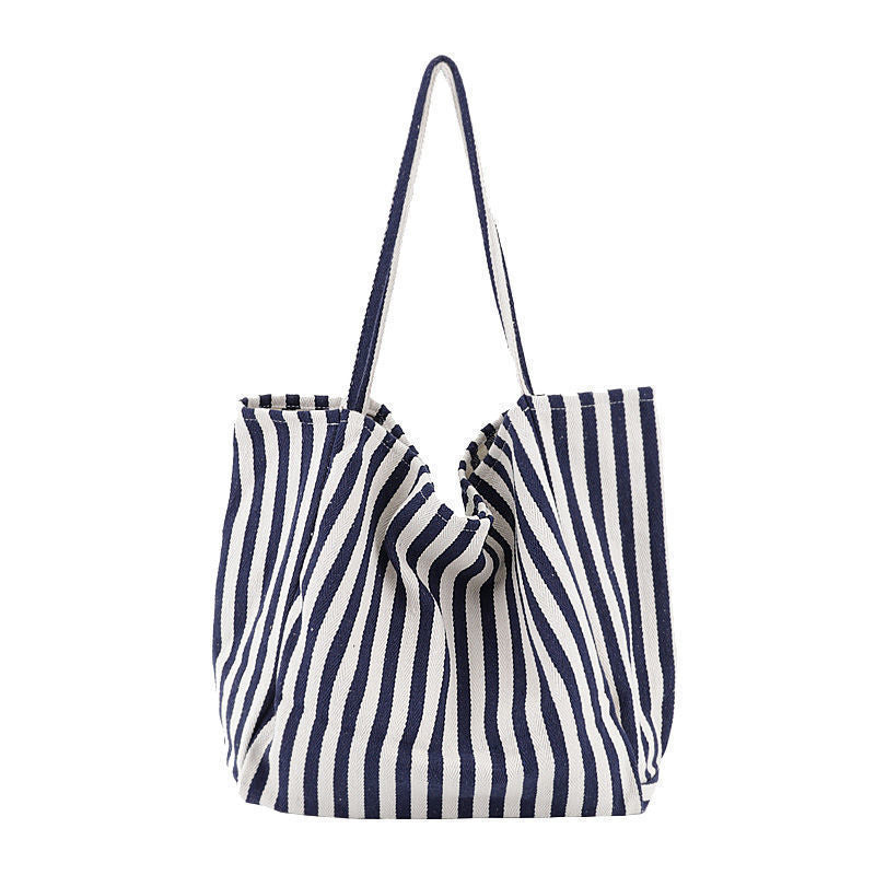Women's Trendy Vintage Stripe Shopping Large Capacity Tote Bags