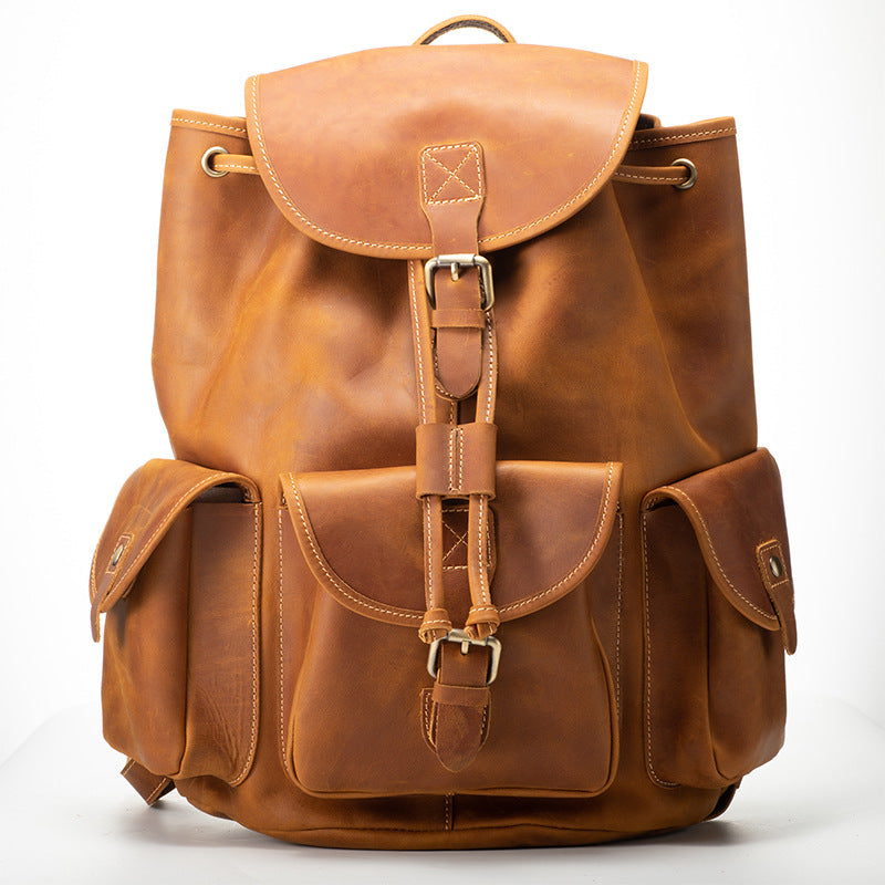 Men's Retro First Layer Cowhide Leather Computer Backpacks