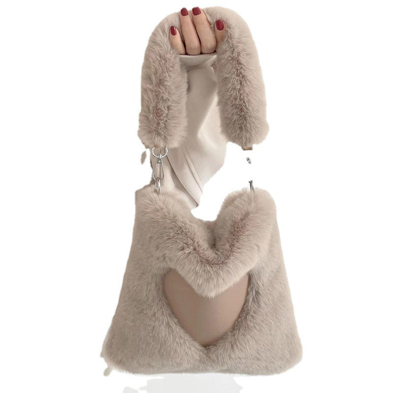 Women's Heart Plush Fashion Portable High-grade Fur Shoulder Bags