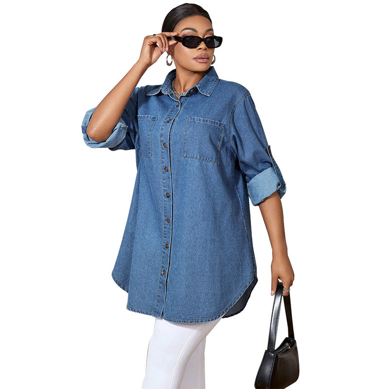 Women's Loose Stylish Long Sleeves Denim Shirt Jackets