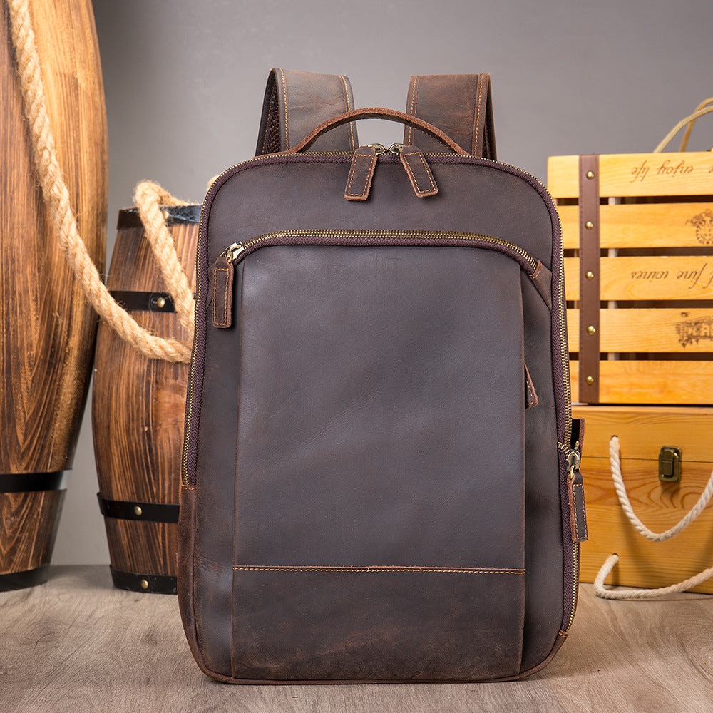 Men's Crazy Horse Leather Vintage Genuine Large Backpacks