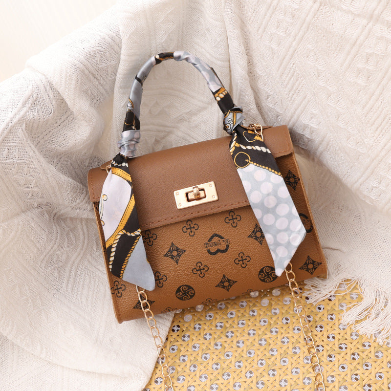Fresh Sweet Autumn Print Silk Scarf Crossbody Bags