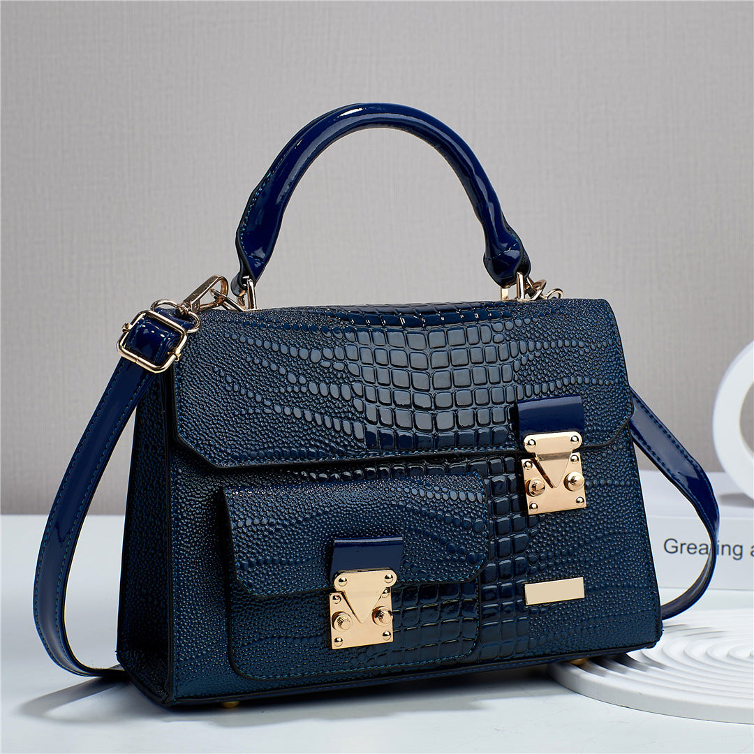 Women's Solid Color Lizard Texture Large Capacity Shoulder Bags