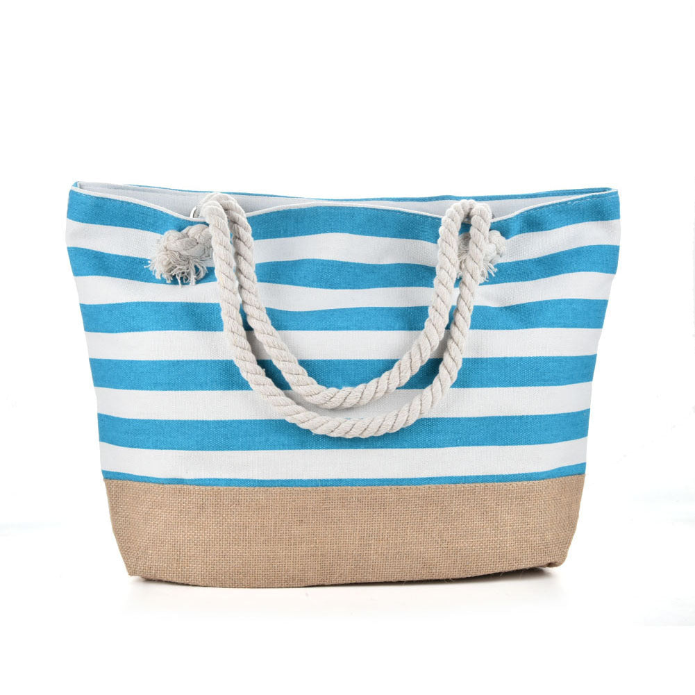 Women's Underarm Large Capacity Canvas Striped Beach Tote Bags