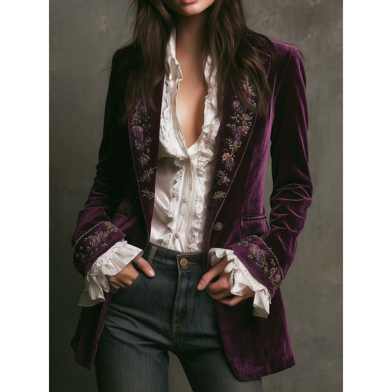 Women's Long Sleeve Solid Color Stitching Lace Jackets