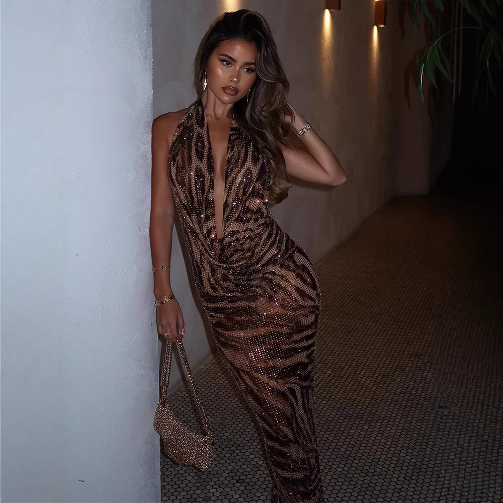Women's Sexy Halter Dress Classic Leopard Pattern Dresses