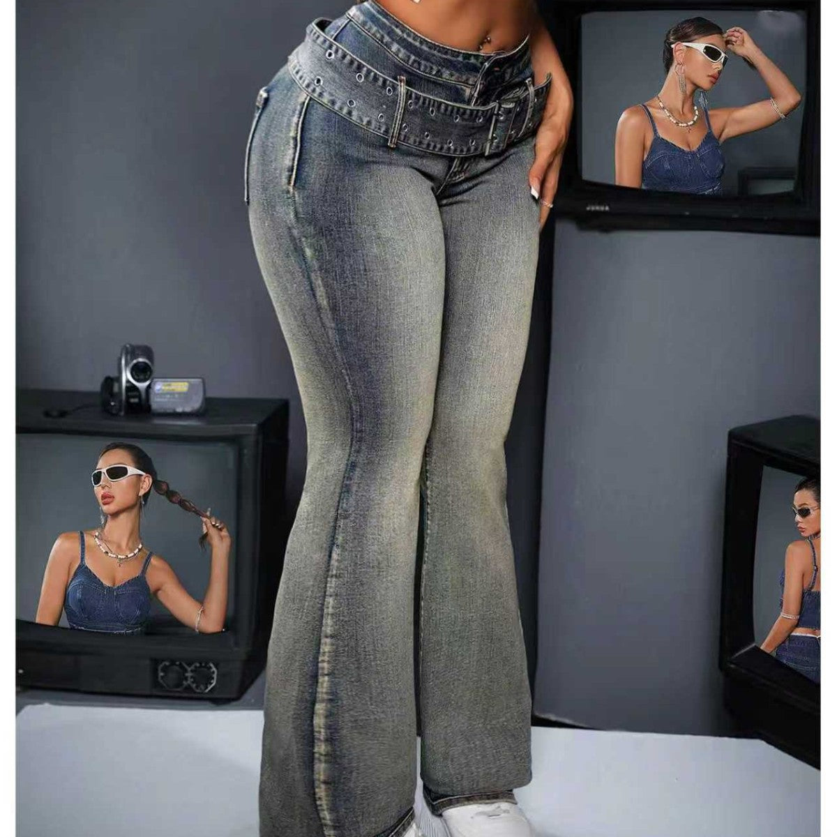 Women's Hip Skinny Stretch Trousers Slimming High Jeans