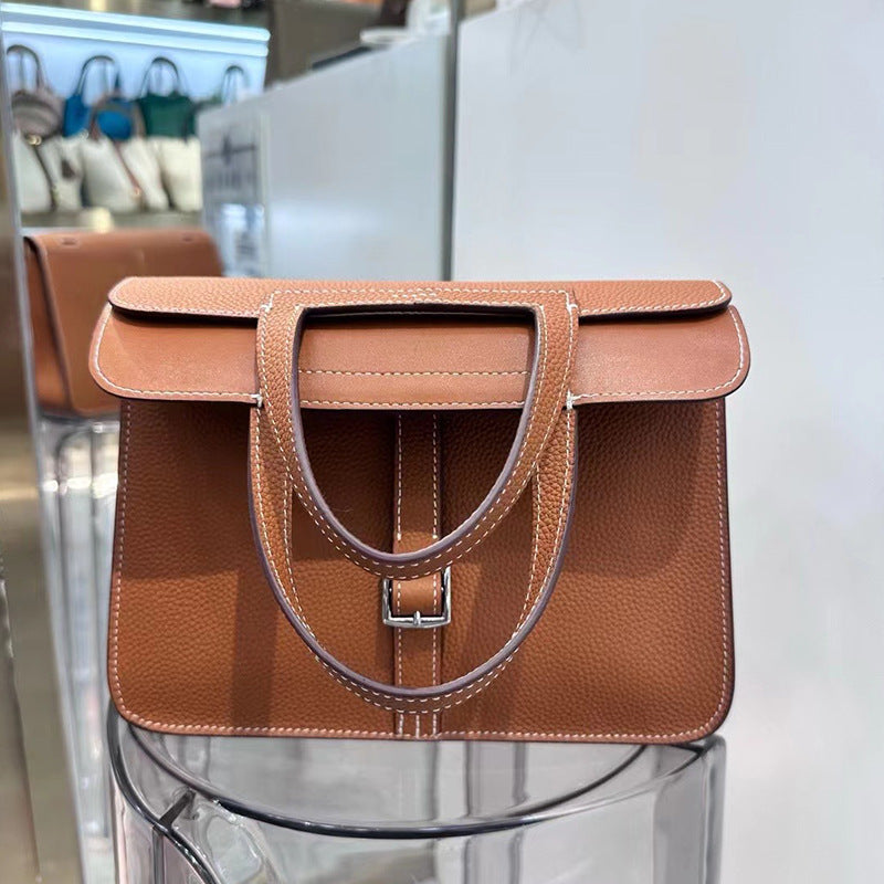 Genuine Leather Saddle Vachette Clasp Portable Handbags