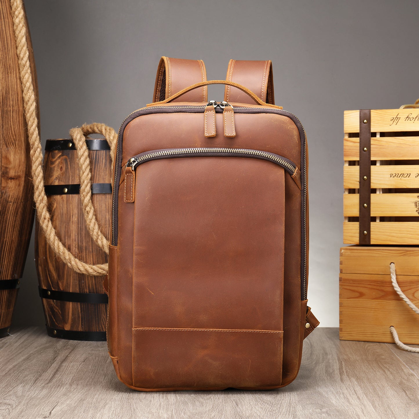 Men's Crazy Horse Leather Vintage Genuine Large Backpacks
