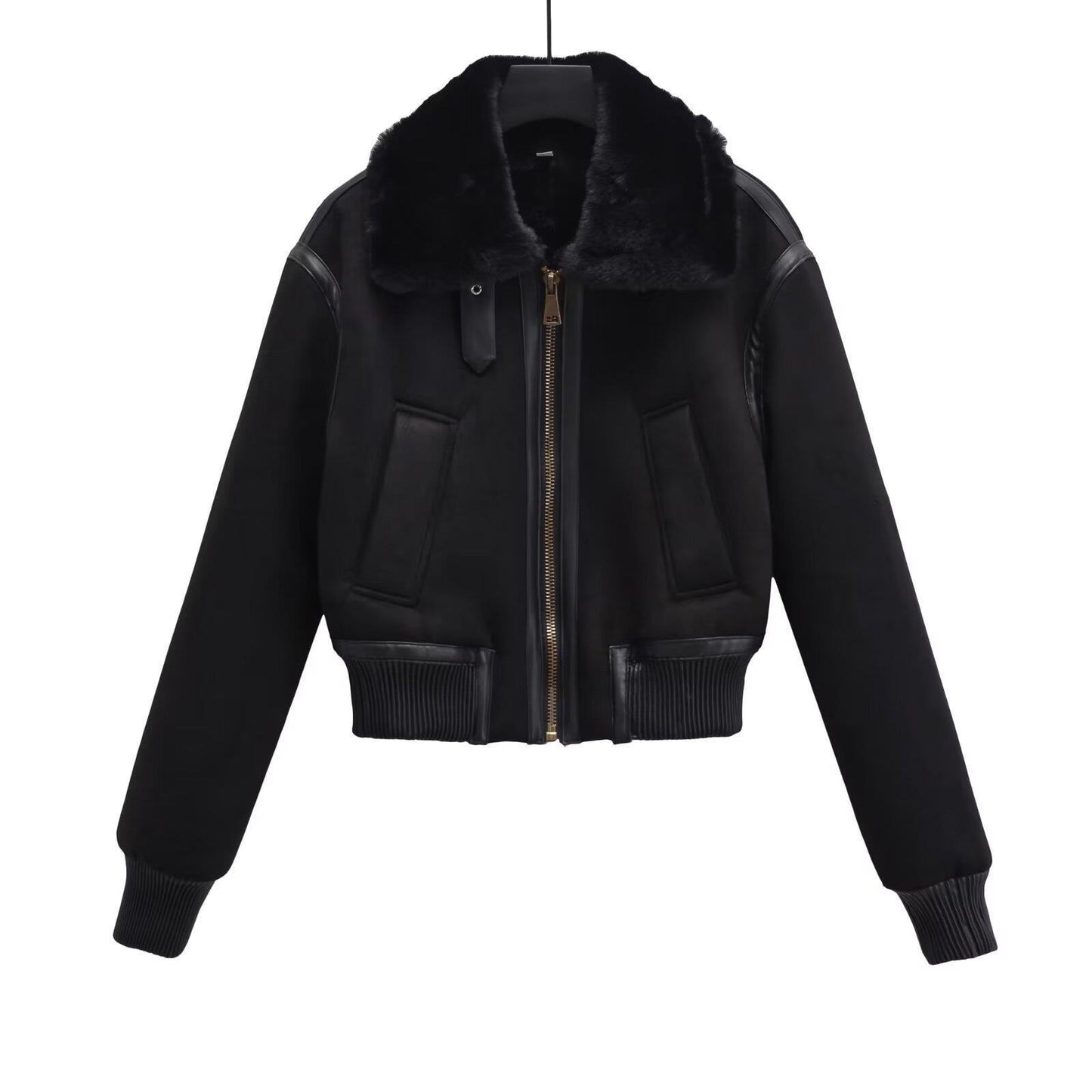 Women's Winter Chic Lapel Fur Black Thick Coats