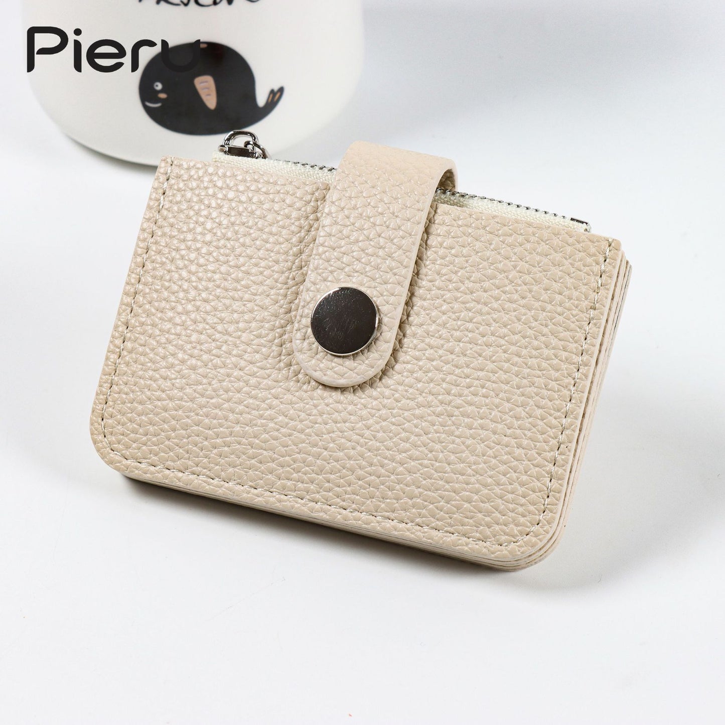 Simple Clamp Lychee Pattern Fresh Zipper Card Holder
