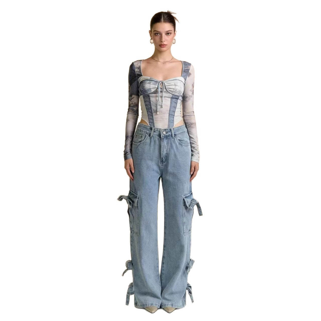 Women's Fashion Loose Bow Overalls Versatile Jeans