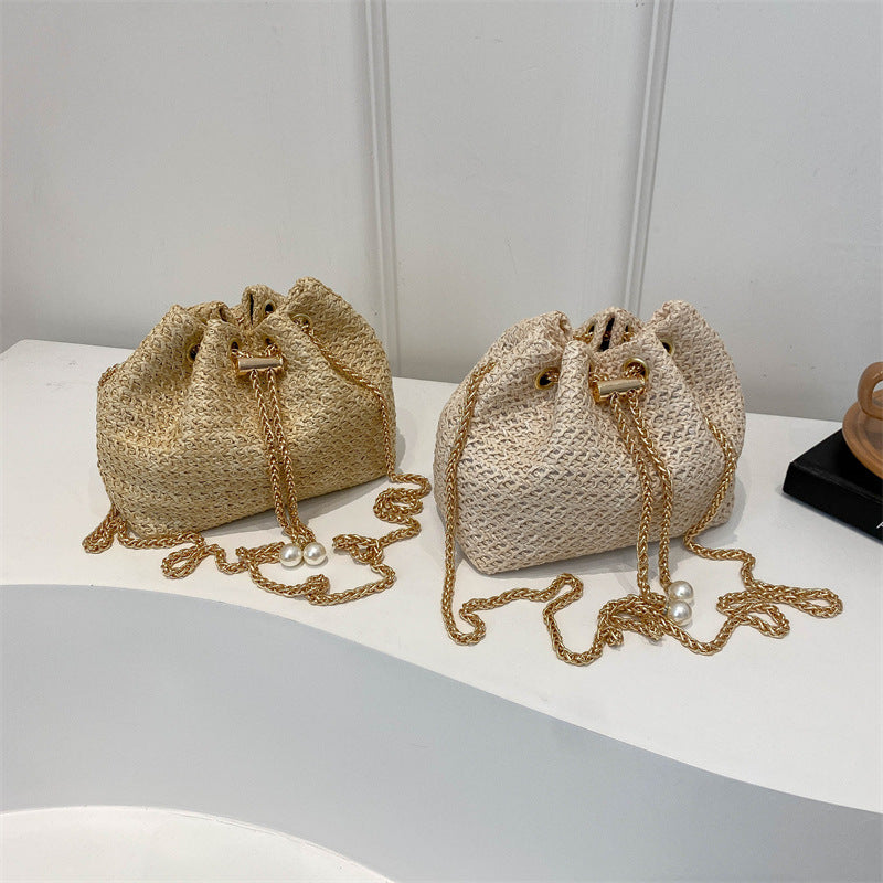 Women's Straw Summer Beach Chain Diamond Crossbody Bags