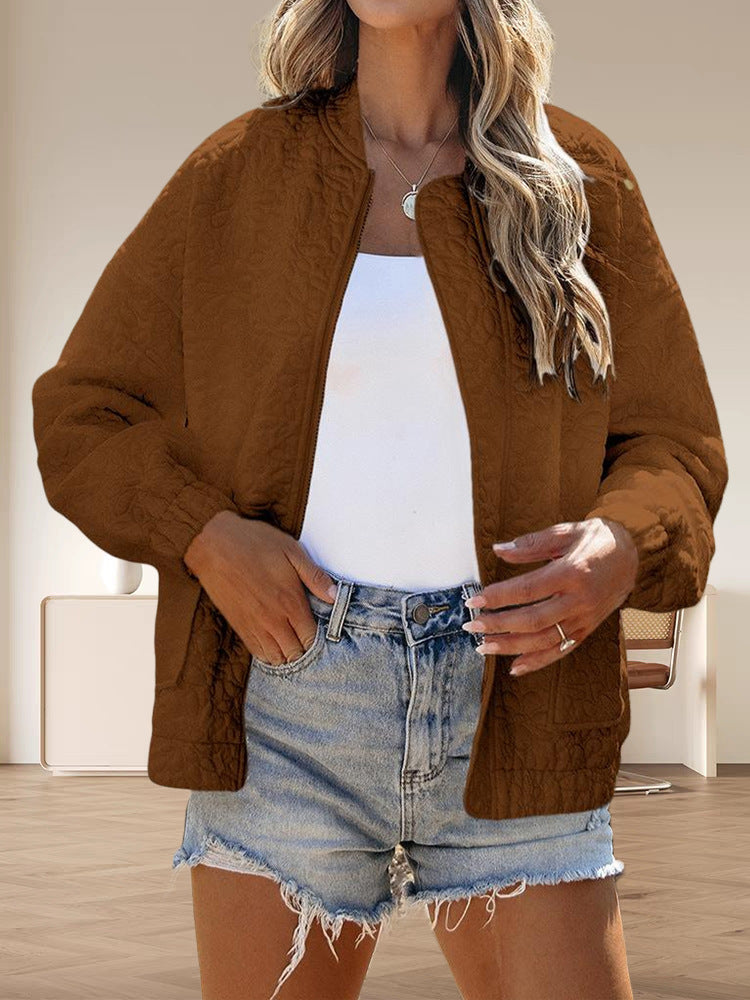 Women's Autumn Floral Texture Zip Long Sleeve Jackets