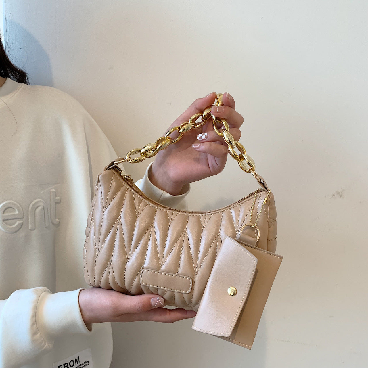 Women's Fashionable High-grade Diamond Embroidery Thread Dumpling Chain Armpit Bags