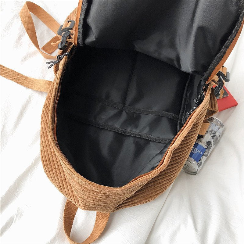 Elegant Corduroy College Solid Color Veet Backpacks