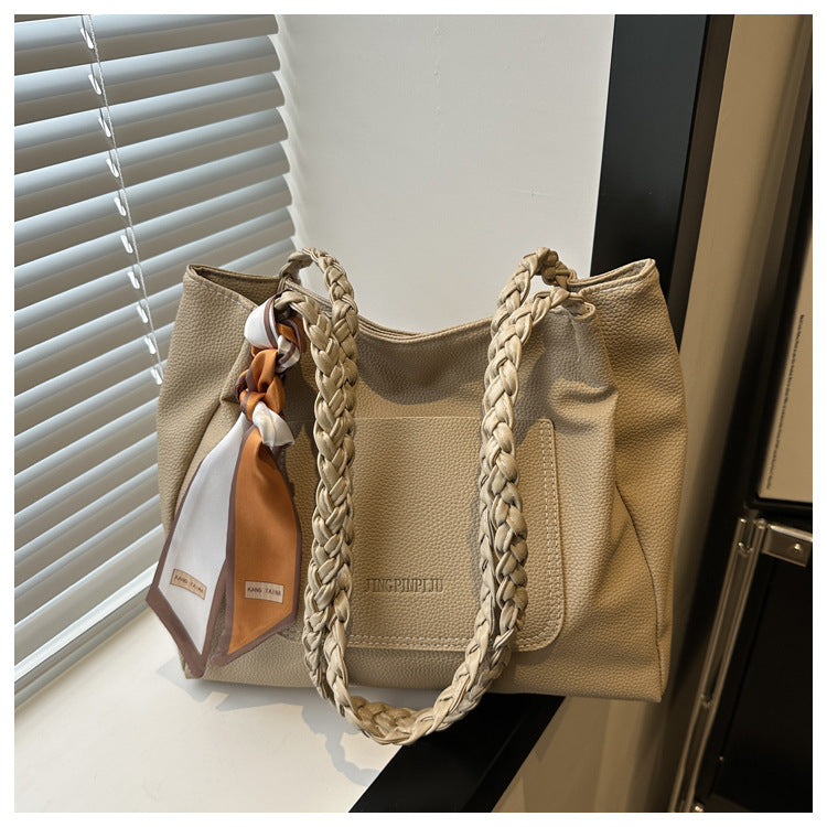 Women's Capacity Pure Color Trendy Silk Scarf Tote Bags