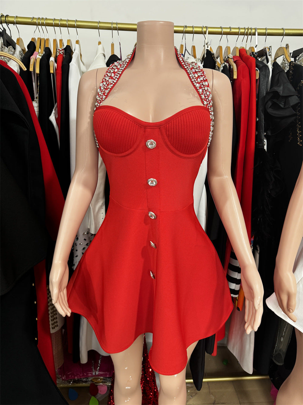Women's Dress Slim Waist Beaded Backless A- Dresses