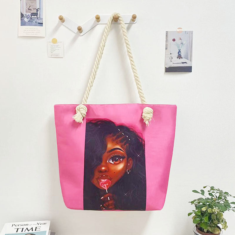 Women's Matching Portable Shopping Creative Woman Printing Thick Tote Bags